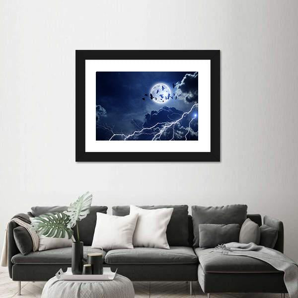 Moon Lightning & Dark Clouds Canvas Wall Art-3 Horizontal-Gallery Wrap-25" x 16"-Tiaracle