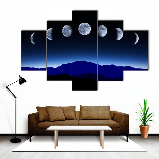 Moon Lunar Cycle Canvas Wall Art-5 Star-Gallery Wrap-62" x 32"-Tiaracle