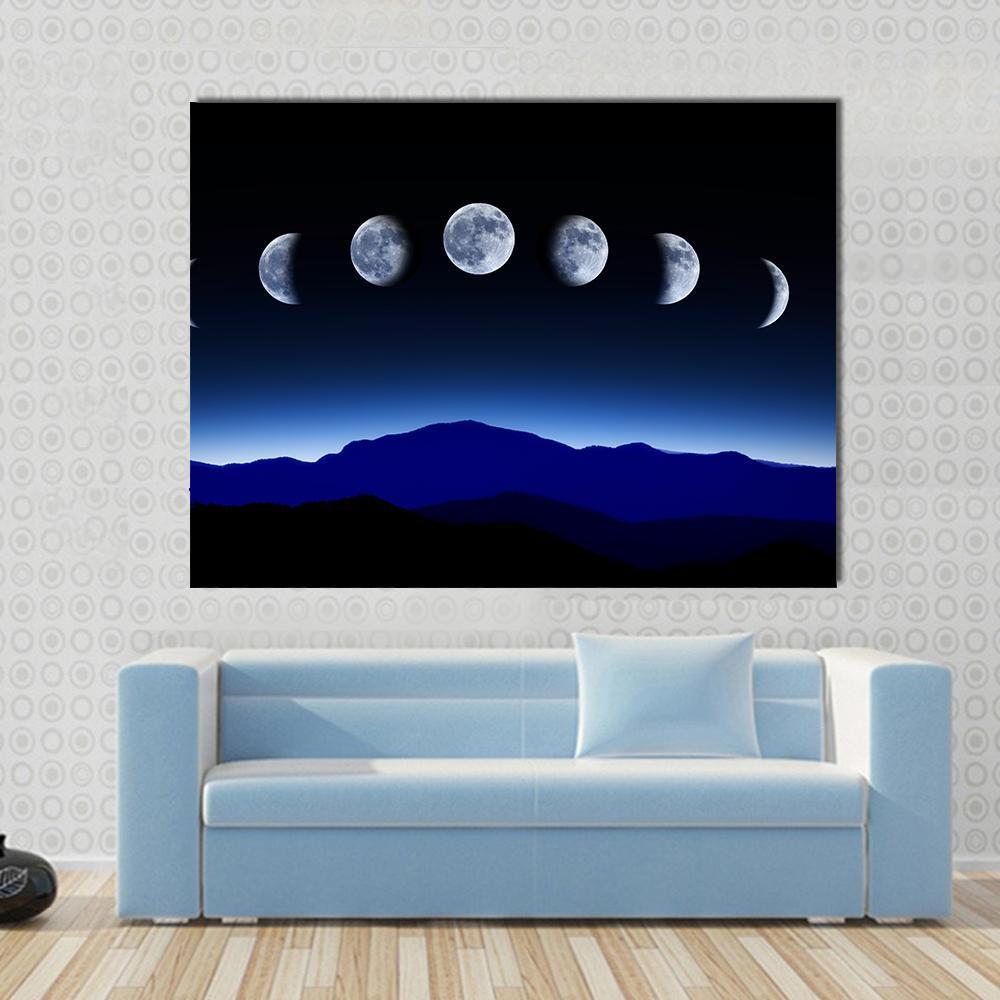 Moon Lunar Cycle Canvas Wall Art-1 Piece-Gallery Wrap-48" x 32"-Tiaracle