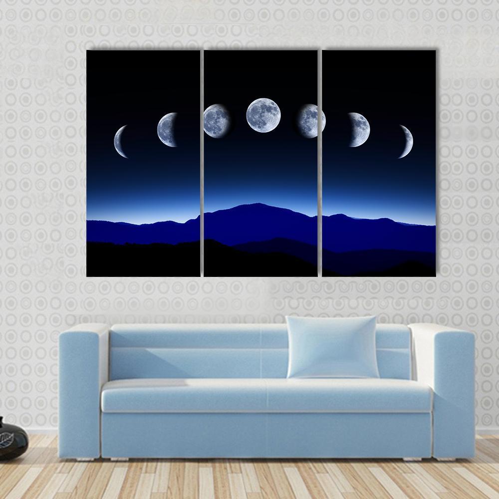 Moon Lunar Cycle Canvas Wall Art-3 Horizontal-Gallery Wrap-37" x 24"-Tiaracle