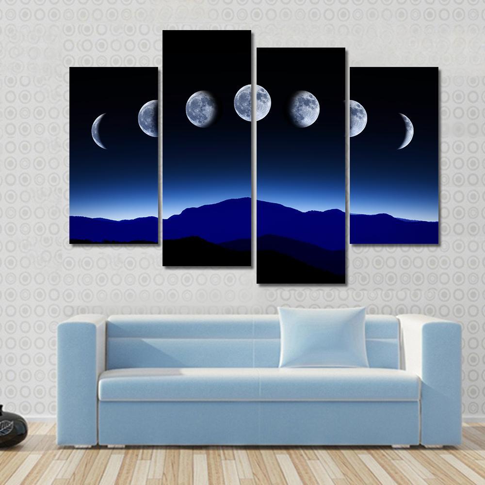 Moon Lunar Cycle Canvas Wall Art-4 Pop-Gallery Wrap-50" x 32"-Tiaracle