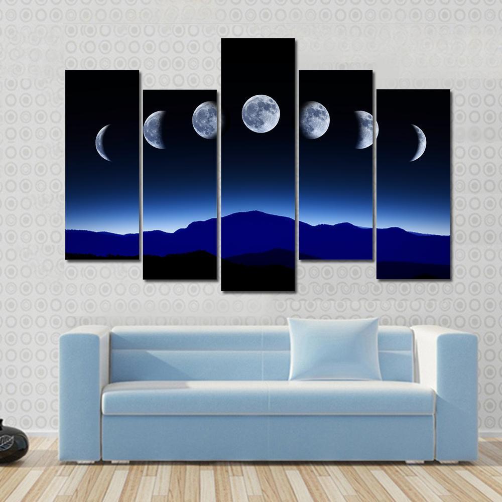 Moon Lunar Cycle Canvas Wall Art-5 Pop-Gallery Wrap-47" x 32"-Tiaracle