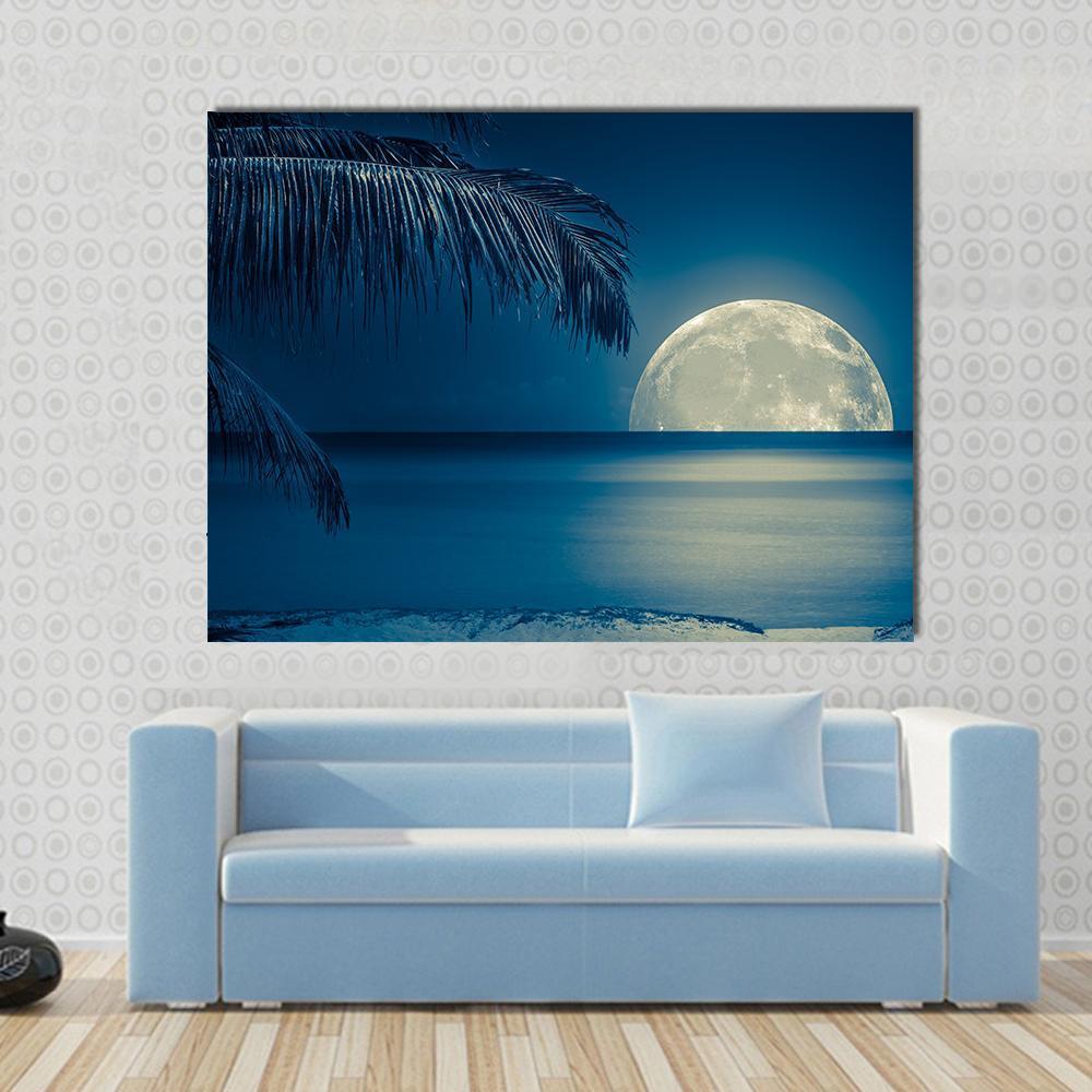 Moon Reflected On Water Canvas Wall Art-1 Piece-Gallery Wrap-48" x 32"-Tiaracle