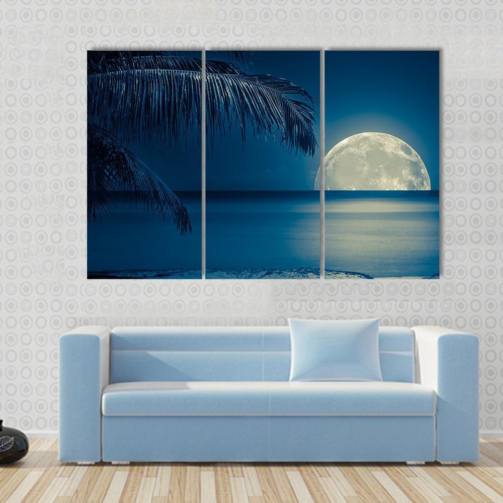 Moon Reflected On Water Canvas Wall Art-3 Horizontal-Gallery Wrap-37" x 24"-Tiaracle