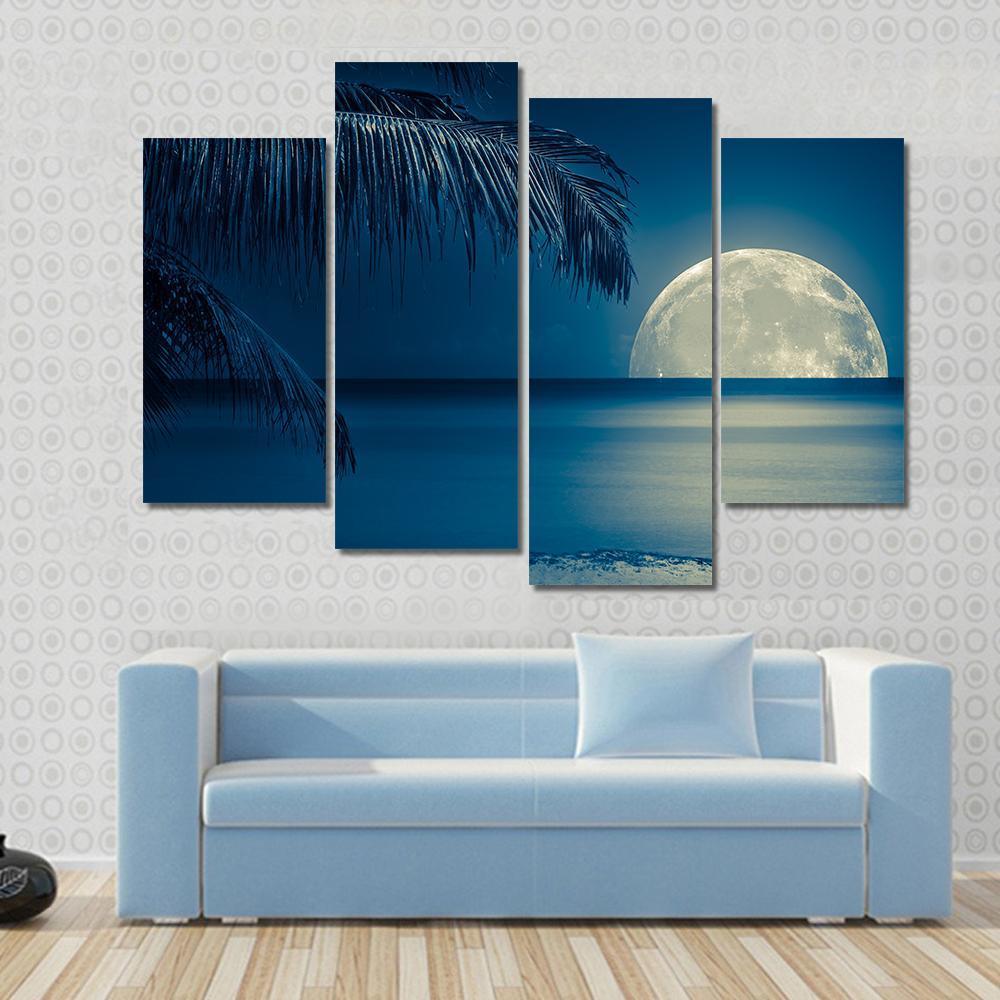 Moon Reflected On Water Canvas Wall Art-4 Pop-Gallery Wrap-50" x 32"-Tiaracle