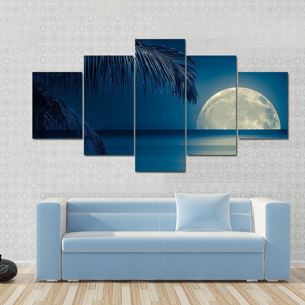 Moon Reflected On Water Canvas Wall Art-5 Star-Gallery Wrap-62" x 32"-Tiaracle