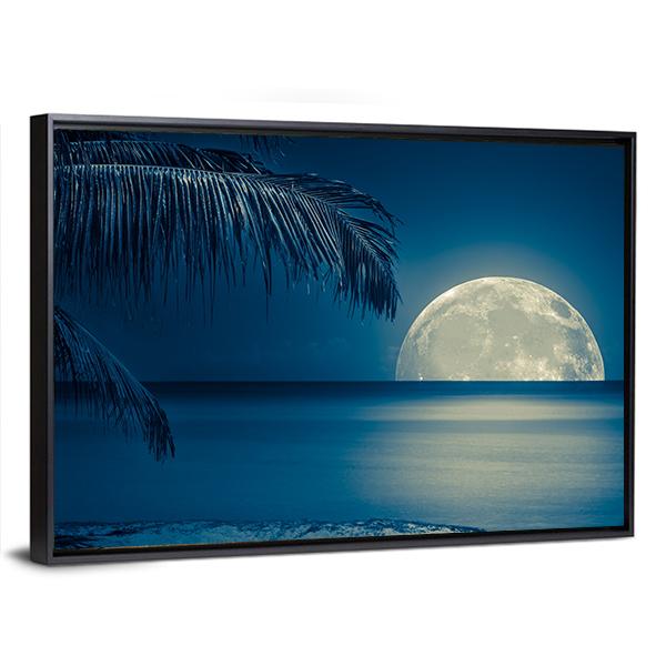 Moon Reflected On Water Canvas Wall Art-3 Horizontal-Gallery Wrap-25" x 16"-Tiaracle