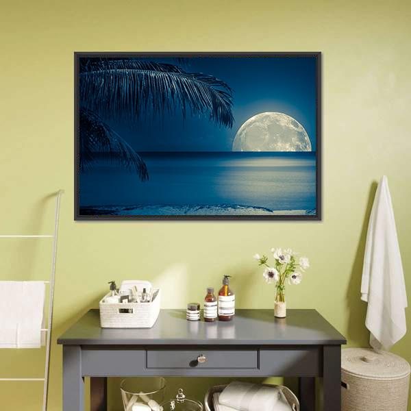 Moon Reflected On Water Canvas Wall Art-1 Piece-Floating Frame-24" x 16"-Tiaracle