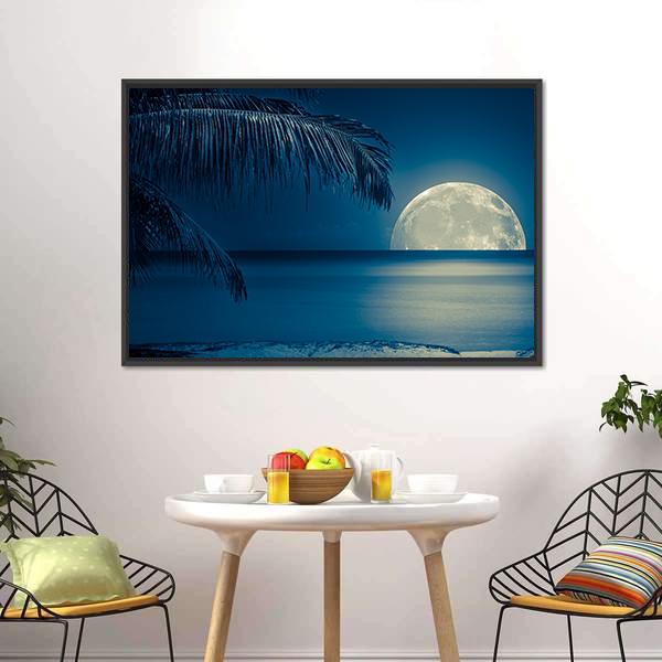 Moon Reflected On Water Canvas Wall Art-3 Horizontal-Gallery Wrap-25" x 16"-Tiaracle