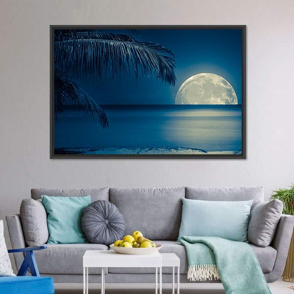 Moon Reflected On Water Canvas Wall Art-3 Horizontal-Gallery Wrap-25" x 16"-Tiaracle