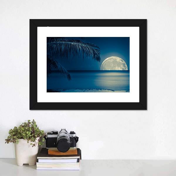 Moon Reflected On Water Canvas Wall Art-1 Piece-Framed Print-20" x 16"-Tiaracle