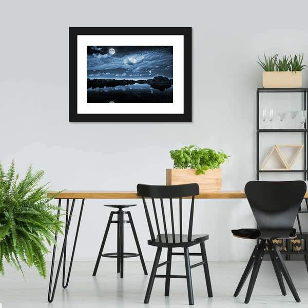 Moon Reflecting In Lake Canvas Wall Art-3 Horizontal-Gallery Wrap-25" x 16"-Tiaracle
