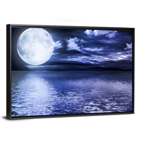 Moon Reflection In Water Canvas Wall Art-3 Horizontal-Gallery Wrap-25" x 16"-Tiaracle