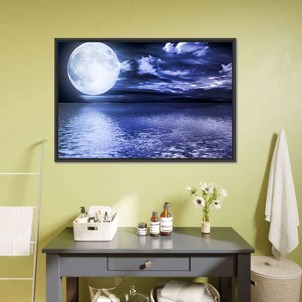 Moon Reflection In Water Canvas Wall Art-1 Piece-Floating Frame-24" x 16"-Tiaracle