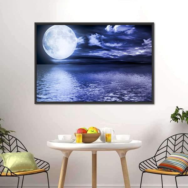 Moon Reflection In Water Canvas Wall Art-3 Horizontal-Gallery Wrap-25" x 16"-Tiaracle