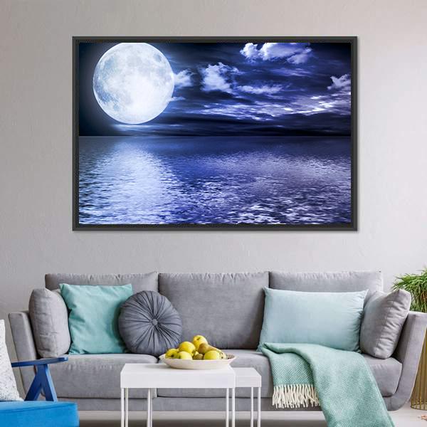 Moon Reflection In Water Canvas Wall Art-3 Horizontal-Gallery Wrap-25" x 16"-Tiaracle