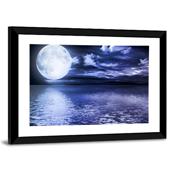 Moon Reflection In Water Canvas Wall Art-3 Horizontal-Gallery Wrap-25" x 16"-Tiaracle