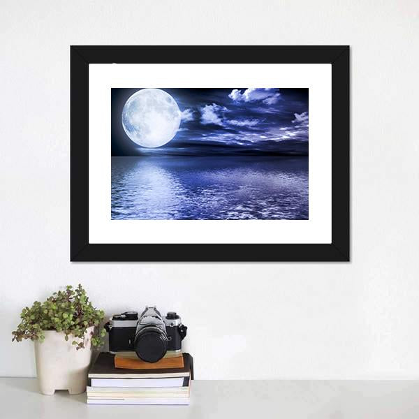 Moon Reflection In Water Canvas Wall Art-1 Piece-Framed Print-20" x 16"-Tiaracle