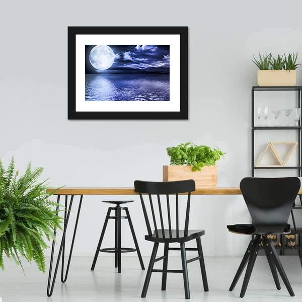 Moon Reflection In Water Canvas Wall Art-3 Horizontal-Gallery Wrap-25" x 16"-Tiaracle