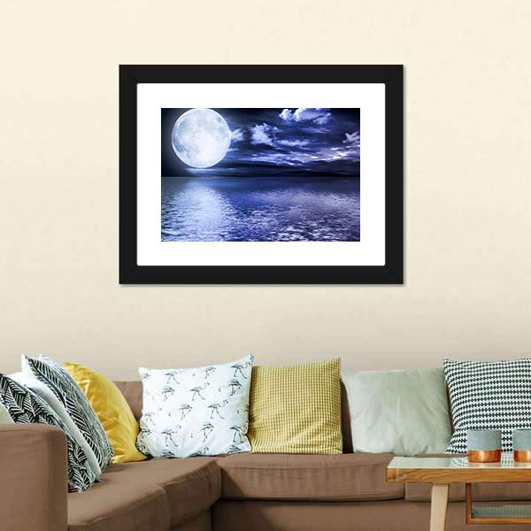 Moon Reflection In Water Canvas Wall Art-3 Horizontal-Gallery Wrap-25" x 16"-Tiaracle