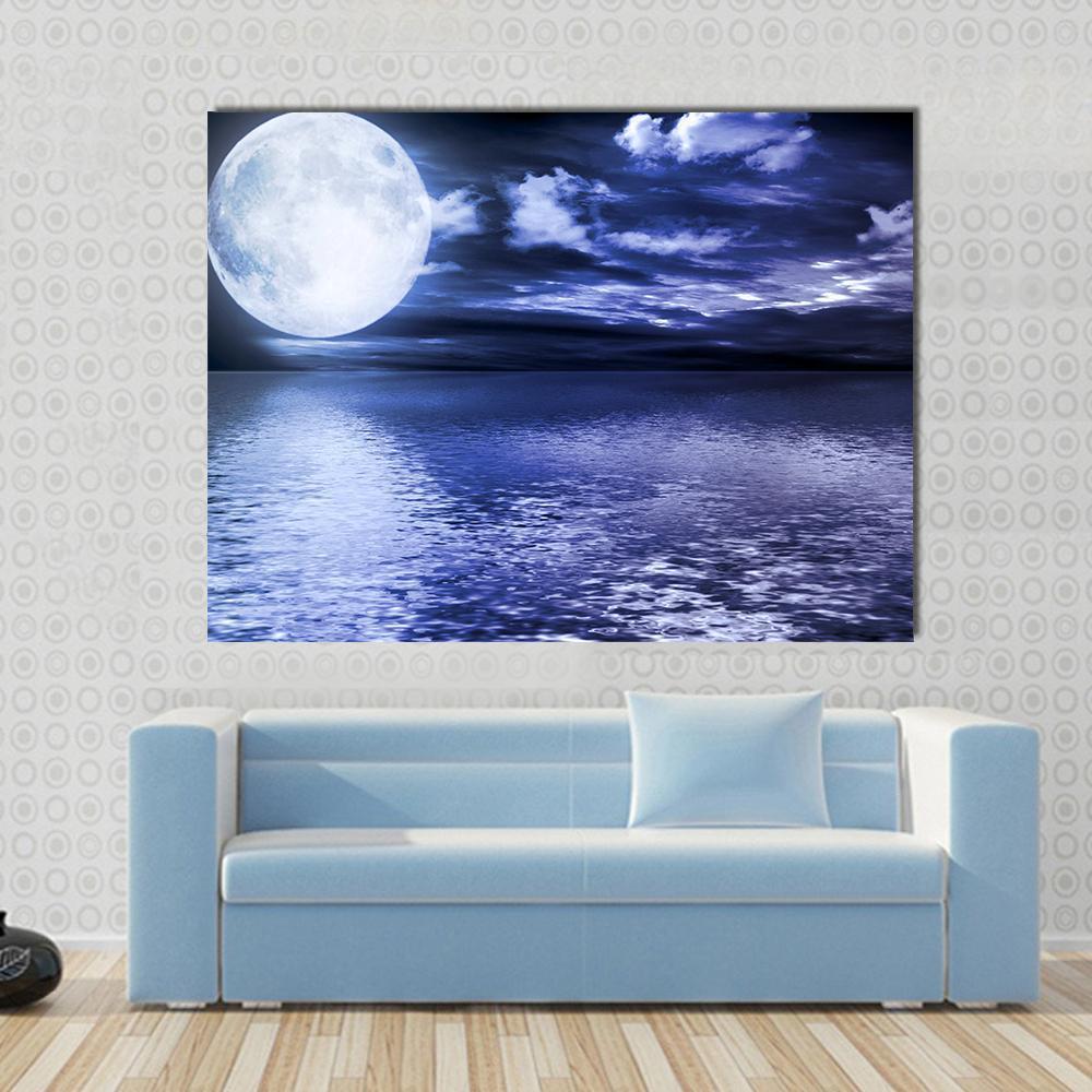 Moon Reflection In Water Canvas Wall Art-1 Piece-Gallery Wrap-48" x 32"-Tiaracle