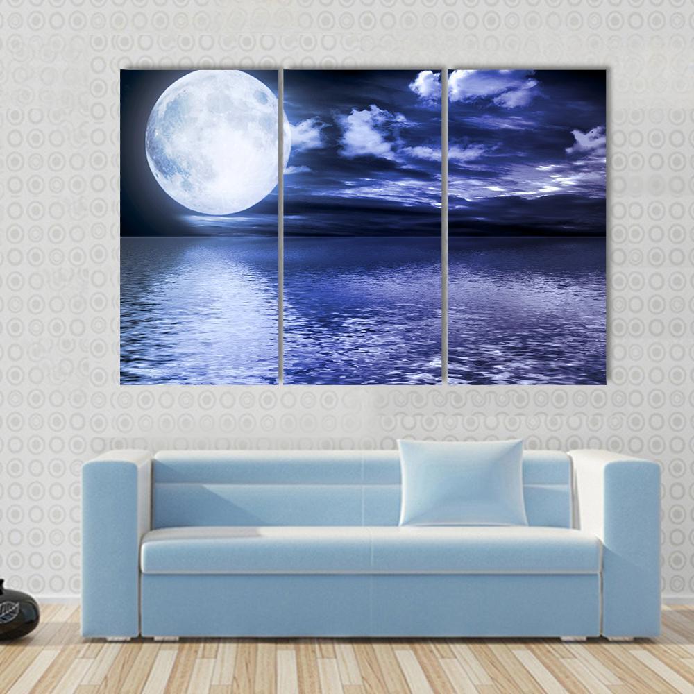 Moon Reflection In Water Canvas Wall Art-3 Horizontal-Gallery Wrap-37" x 24"-Tiaracle