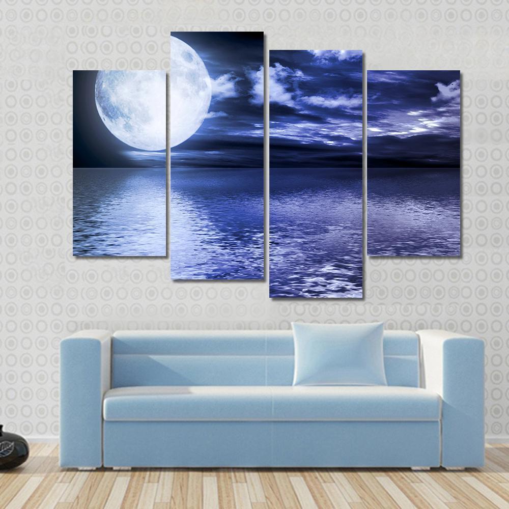 Moon Reflection In Water Canvas Wall Art-4 Pop-Gallery Wrap-50" x 32"-Tiaracle