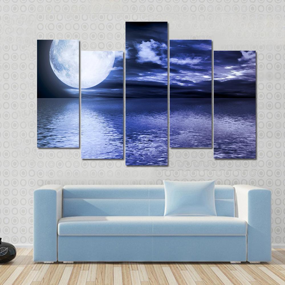 Moon Reflection In Water Canvas Wall Art-5 Pop-Gallery Wrap-47" x 32"-Tiaracle