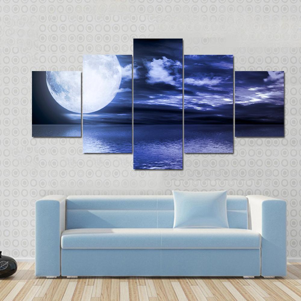 Moon Reflection In Water Canvas Wall Art-5 Star-Gallery Wrap-62" x 32"-Tiaracle