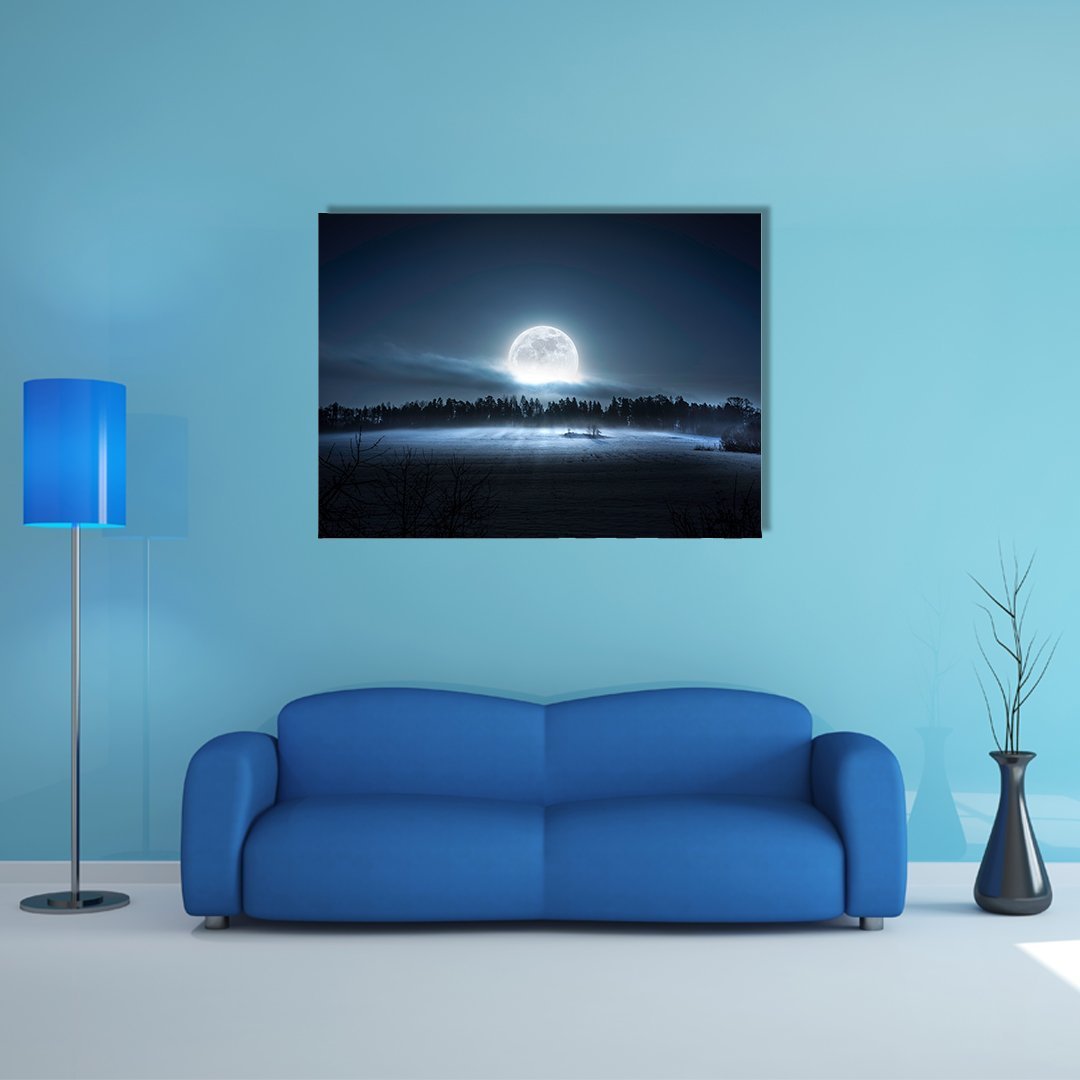 Moon Rising Over Forest Canvas Wall Art-1 Piece-Gallery Wrap-48" x 32"-Tiaracle