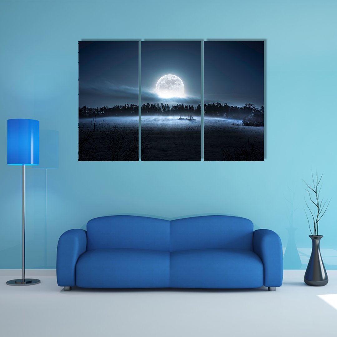 Moon Rising Over Forest Canvas Wall Art-3 Horizontal-Gallery Wrap-37" x 24"-Tiaracle