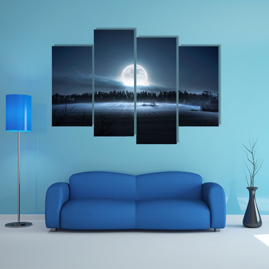 Moon Rising Over Forest Canvas Wall Art-4 Pop-Gallery Wrap-50" x 32"-Tiaracle