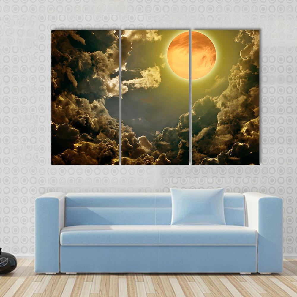 Moon In Dark Clouds Canvas Wall Art-3 Horizontal-Gallery Wrap-37" x 24"-Tiaracle