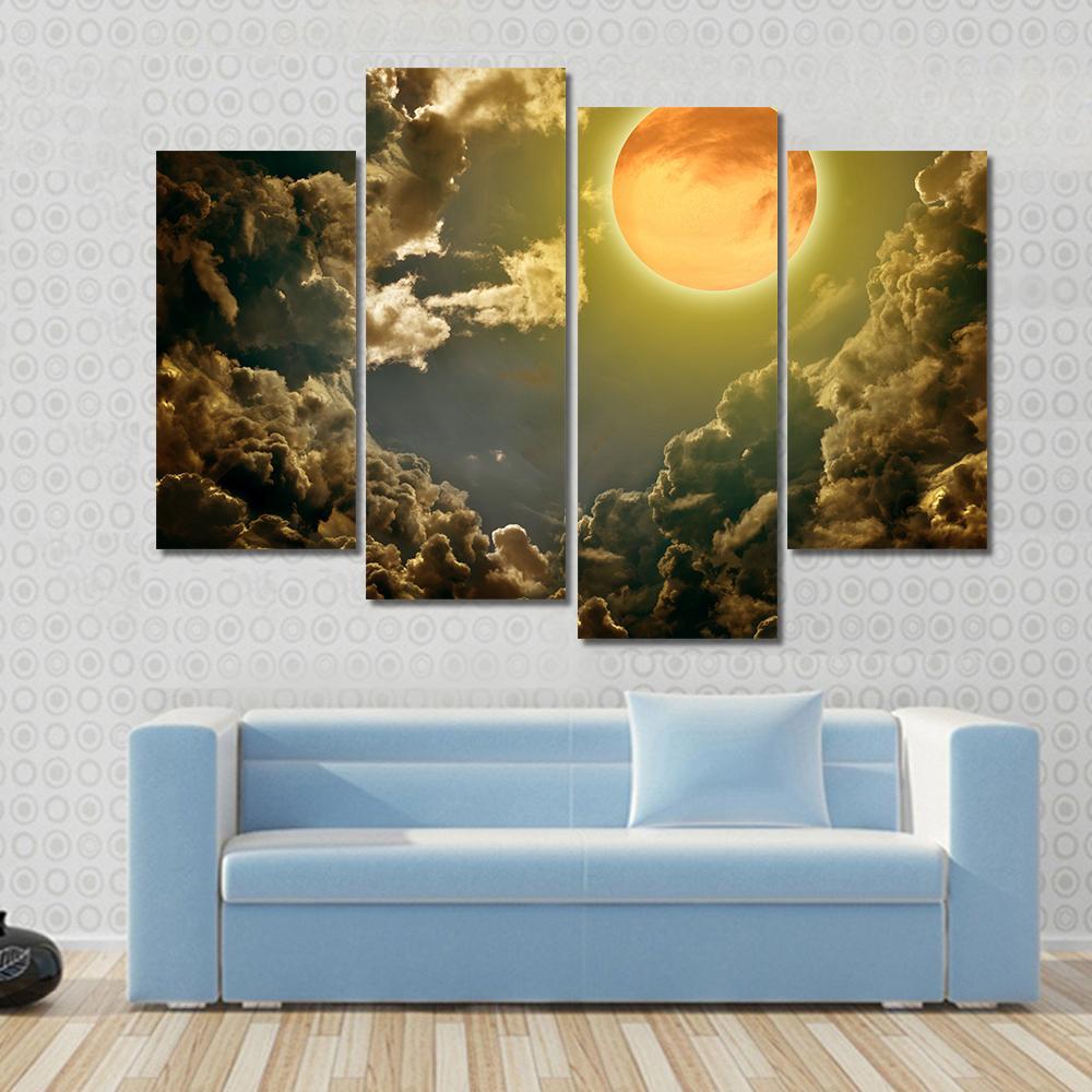 Moon In Dark Clouds Canvas Wall Art-4 Pop-Gallery Wrap-50" x 32"-Tiaracle