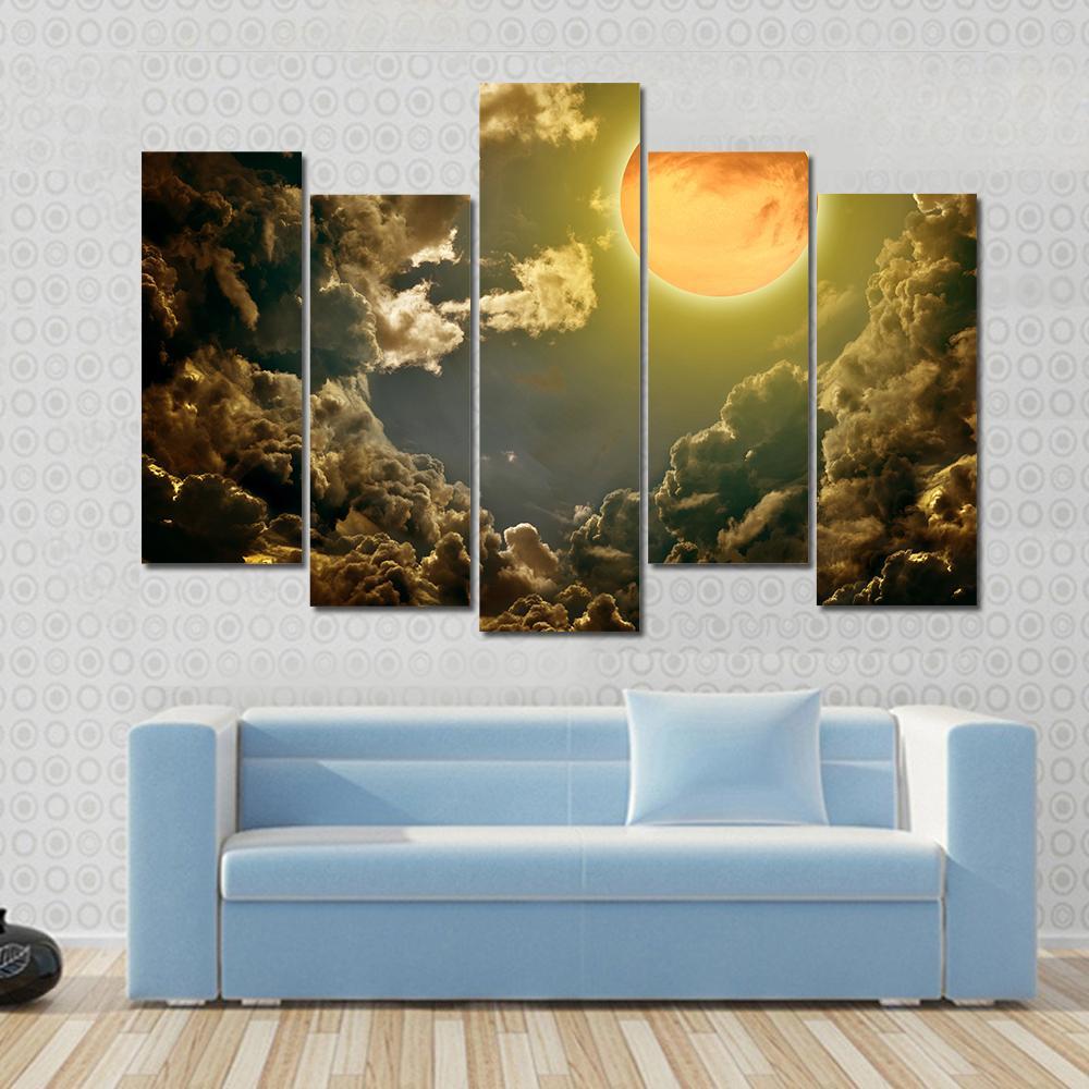 Moon In Dark Clouds Canvas Wall Art-5 Pop-Gallery Wrap-47" x 32"-Tiaracle