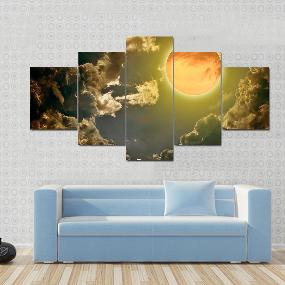 Moon In Dark Clouds Canvas Wall Art-5 Star-Gallery Wrap-62" x 32"-Tiaracle