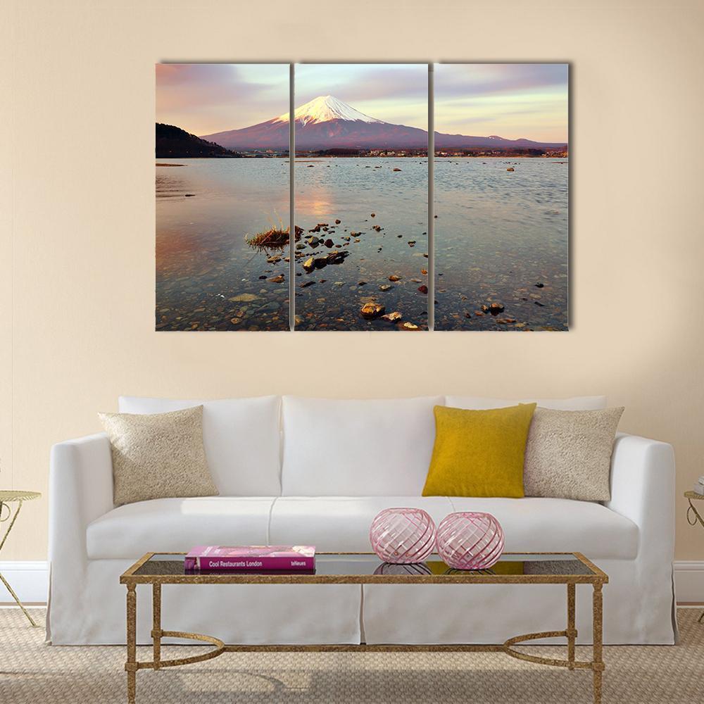 Morning At Fuji Mountain Canvas Wall Art-3 Horizontal-Gallery Wrap-37" x 24"-Tiaracle