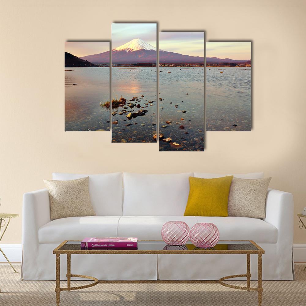 Morning At Fuji Mountain Canvas Wall Art-4 Pop-Gallery Wrap-50" x 32"-Tiaracle