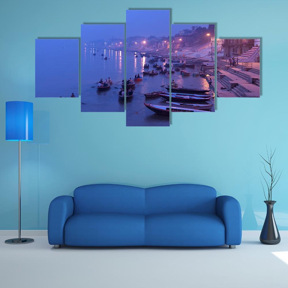 Morning On Ganges River Canvas Wall Art-5 Star-Gallery Wrap-62" x 32"-Tiaracle