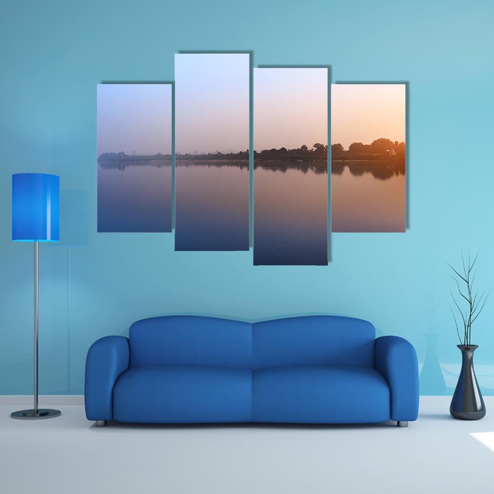 Ganga River Morning Canvas Wall Art-4 Pop-Gallery Wrap-50" x 32"-Tiaracle