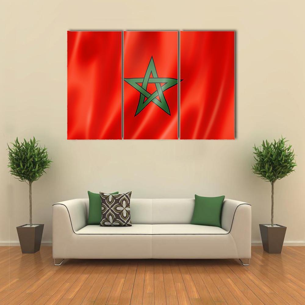Morocco Flag Canvas Wall Art-3 Horizontal-Gallery Wrap-37" x 24"-Tiaracle