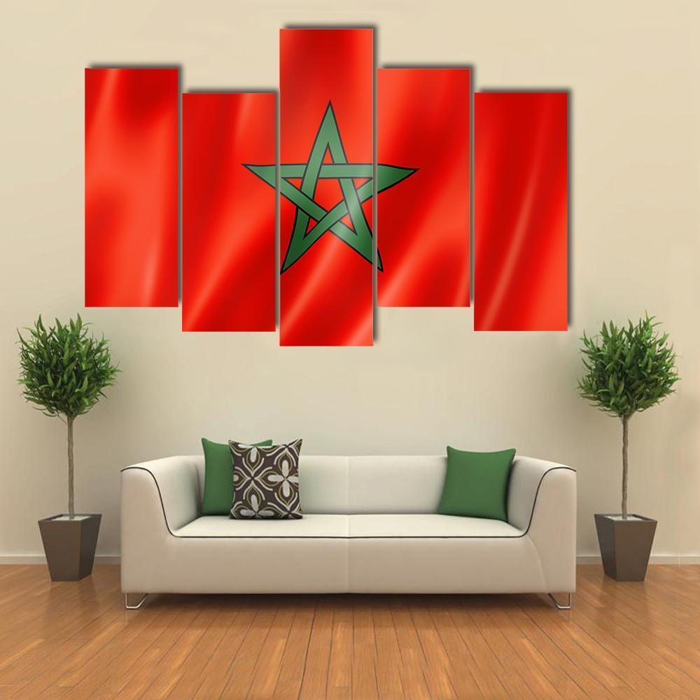 Morocco Flag Canvas Wall Art-5 Pop-Gallery Wrap-47" x 32"-Tiaracle