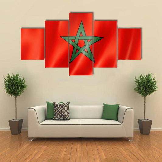 Morocco Flag Canvas Wall Art-5 Star-Gallery Wrap-62" x 32"-Tiaracle