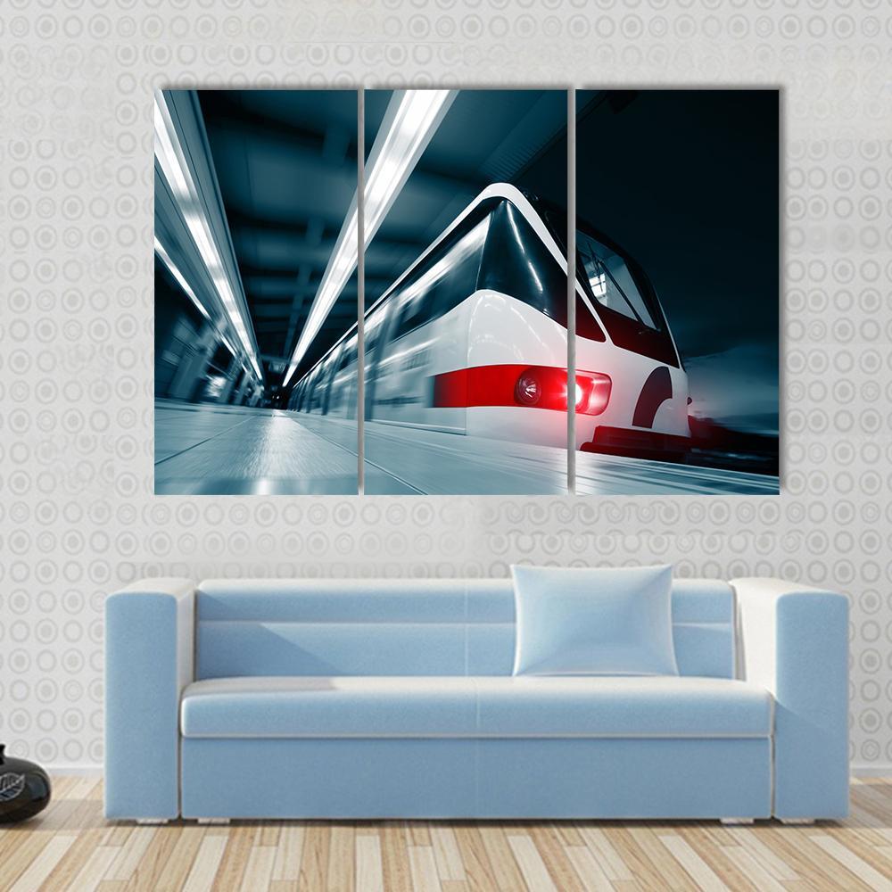 Motion Blurred Train Canvas Wall Art-3 Horizontal-Gallery Wrap-37" x 24"-Tiaracle