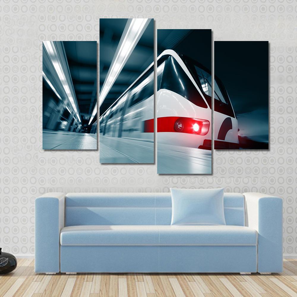 Motion Blurred Train Canvas Wall Art-4 Pop-Gallery Wrap-50" x 32"-Tiaracle