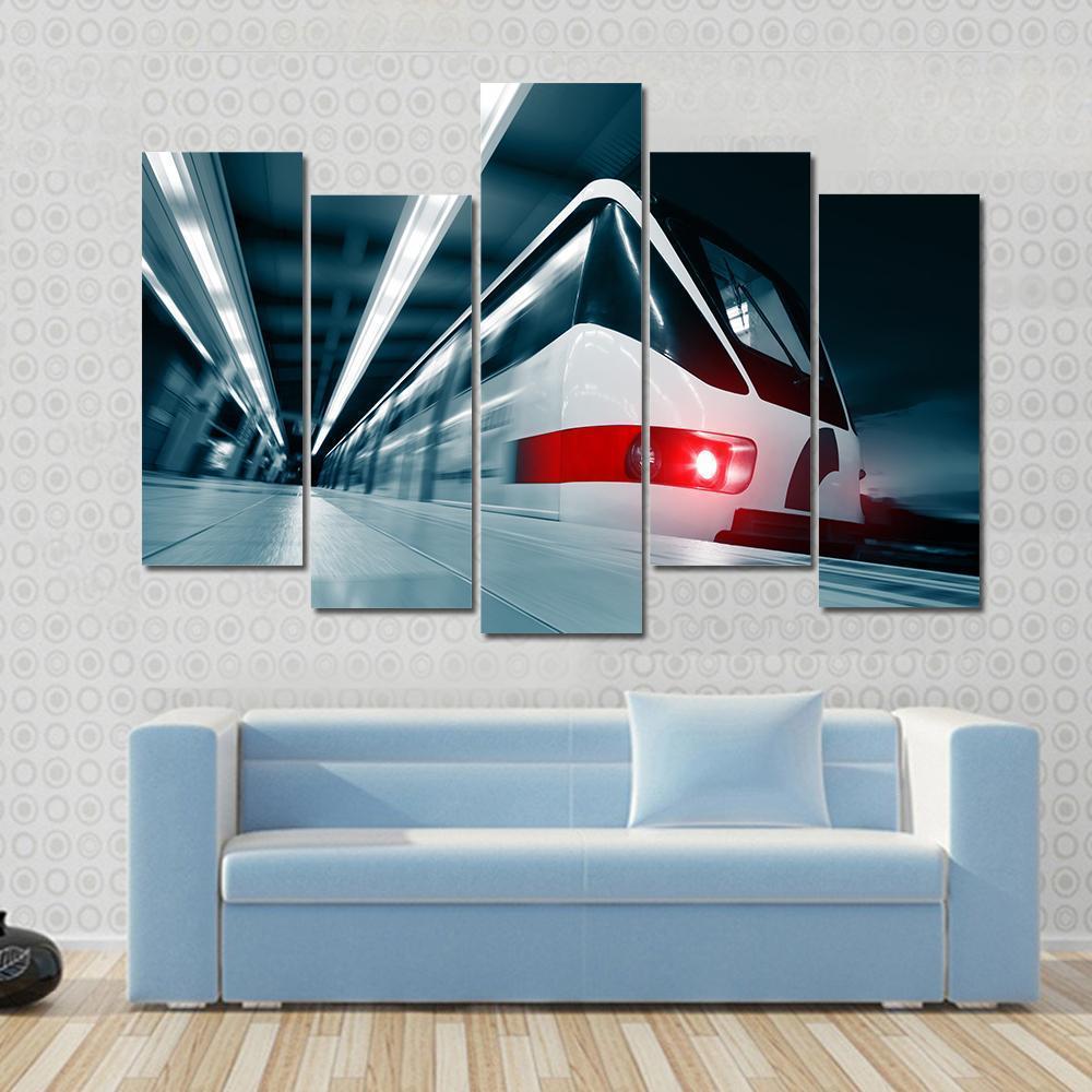 Motion Blurred Train Canvas Wall Art-5 Pop-Gallery Wrap-47" x 32"-Tiaracle