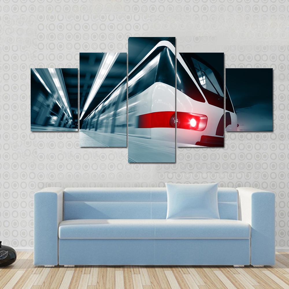 Motion Blurred Train Canvas Wall Art-5 Star-Gallery Wrap-62" x 32"-Tiaracle