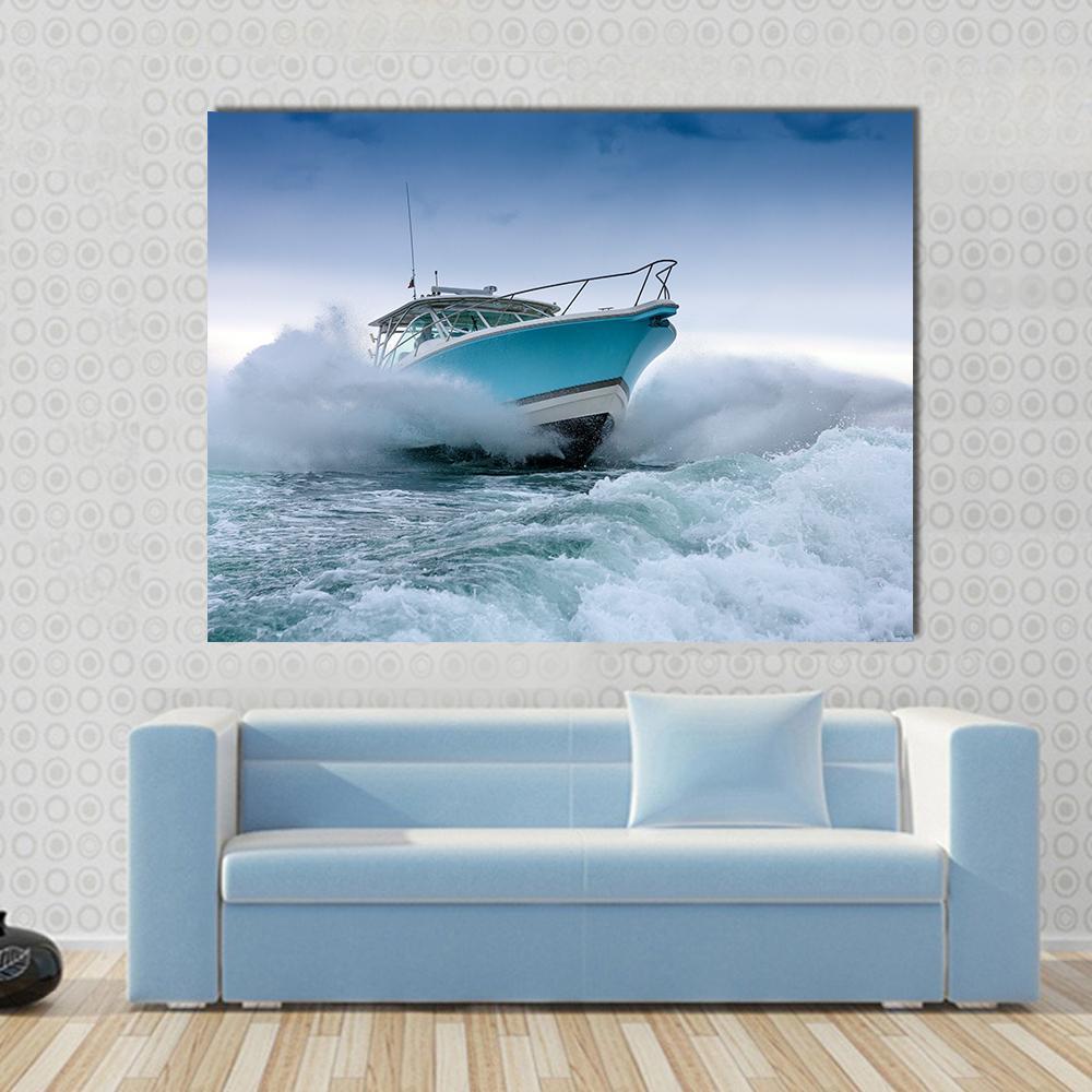 Motor Boat Jump Canvas Wall Art-1 Piece-Gallery Wrap-48" x 32"-Tiaracle