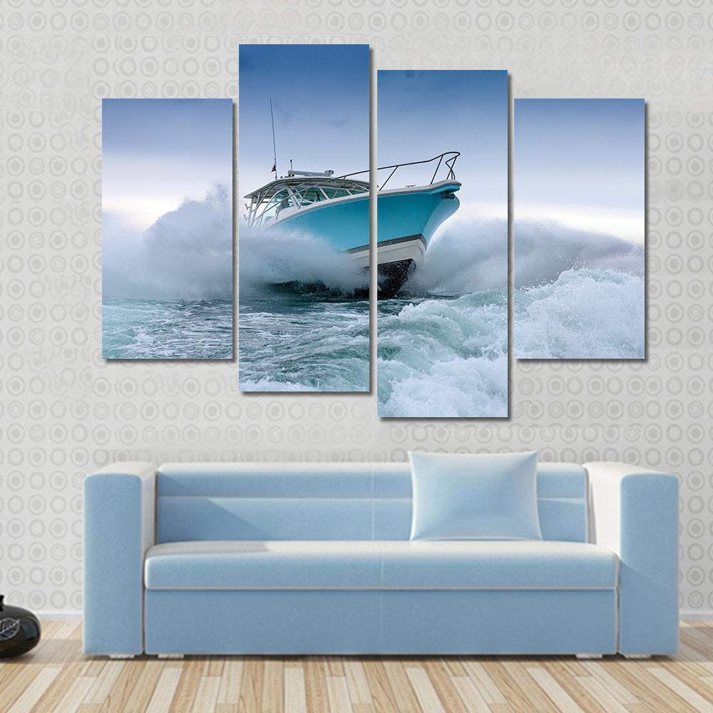 Motor Boat Jump Canvas Wall Art-4 Pop-Gallery Wrap-50" x 32"-Tiaracle