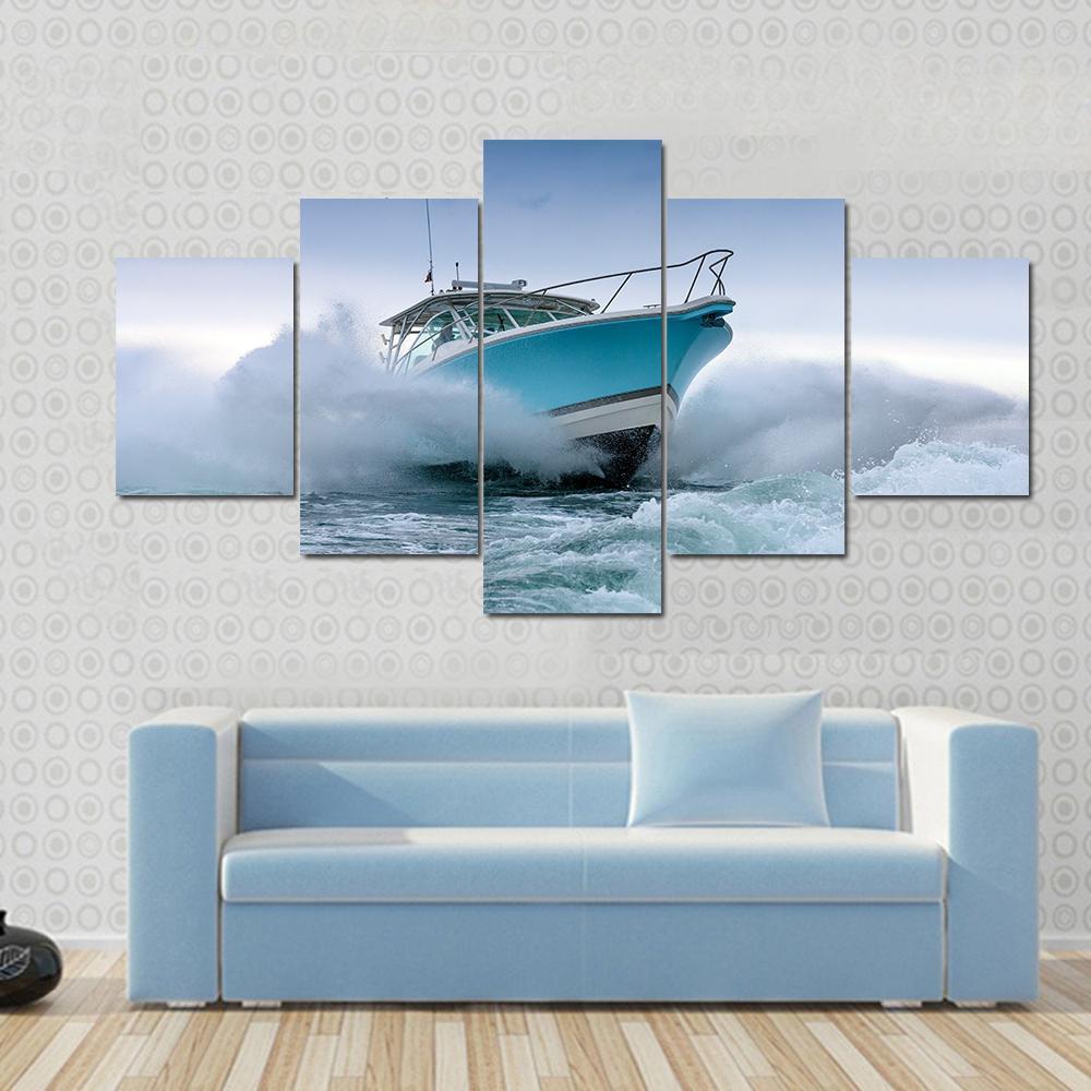 Motor Boat Jump Canvas Wall Art-5 Star-Gallery Wrap-62" x 32"-Tiaracle